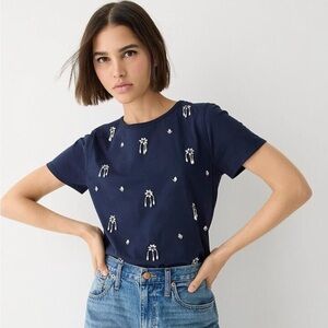 J. Crew Navy Crystal Embellished Crewneck Tee